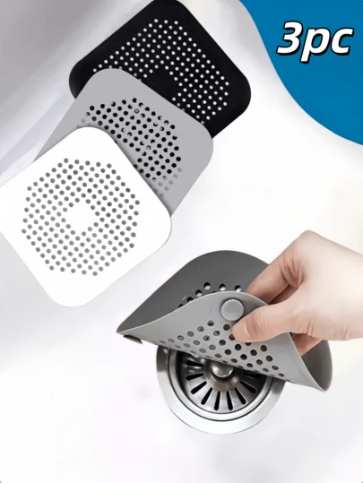 1/2/3 piezas Atrapador de cabello de drenaje con ventosa, Cubierta de drenaje cuadrada de silicona para ducha, Anti obstrucción del fregadero, Filtro de salida de cabello de la cubierta del piso de drenaje de la ducha, Para baño, bañera y cocina, Herramientas de baño, Decoración del hogar, Decoración de otoño, Regreso a la escuela, Baño, Esponjoso, Decoración del baño, Cocina, Cubierta del fregadero, Baño, Cocina, Cocina