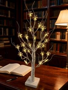 1个24头60厘米高高亮LED白色桦树灯，带USB线和3节AA电池盒，家居装饰雪花圣诞树灯，节日装饰五角星圣诞装饰，房间婚礼装饰星形树LED灯，斋月装饰树灯，房间装饰白色桦树圣诞树灯，仙女灯，露营灯 - 黃色 - 查看 3