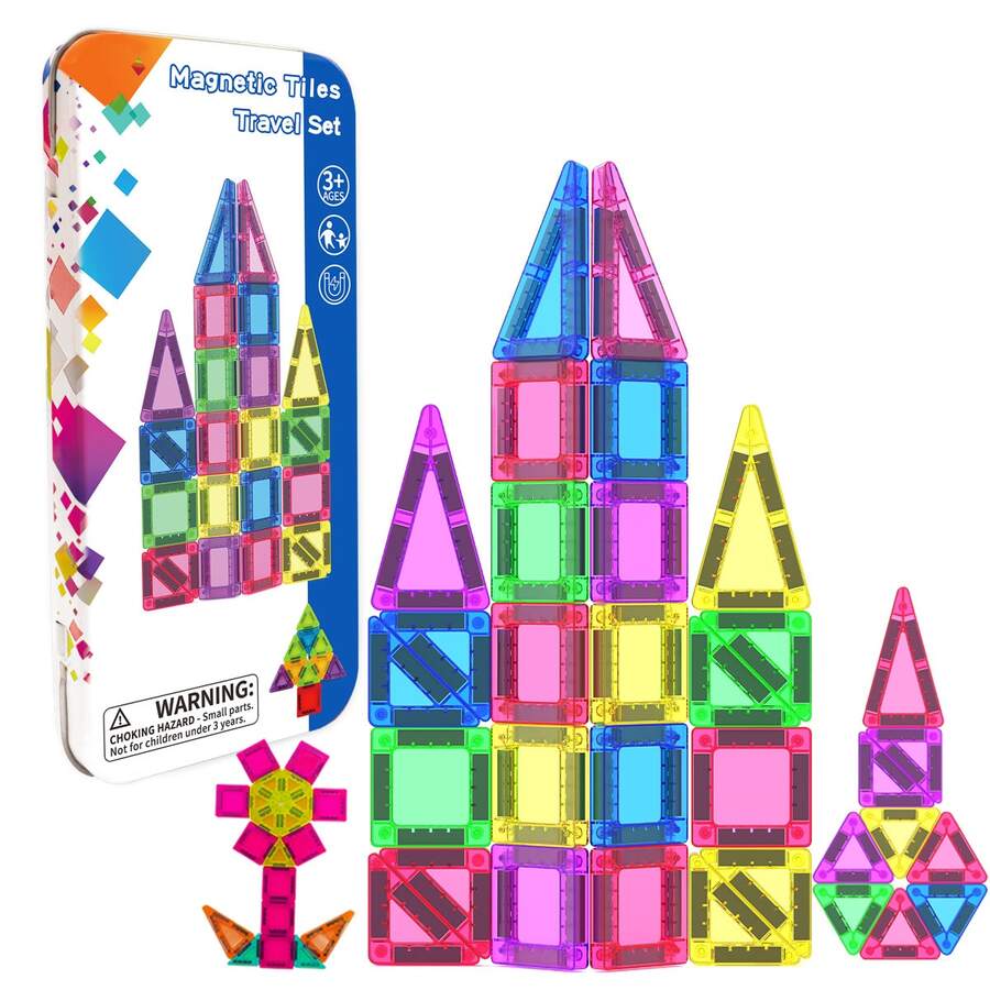 26/37pcs Mini Magnetic Building Blocks, Magnetic Construction Tiles With Iron Box, Portable STEM Travel Toy, Suitable For Boys And Girls Birthday, Holiday, Christmas Gift - Multicolor - View 1