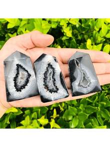 1PC Natural Black Onyx Geode Agate Point - Casual Rock Crystal For DIY, Home Decor, Jewelry Making, Birthday, Halloween, Christmas Party Decorations - Multicolor - View 5