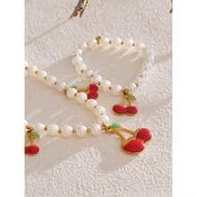 Eetit 1P Crendy Style Simulated Pearls Beads Chain Cherry Pendant Necklace Elegance Handmade Beads Jewelry Gift