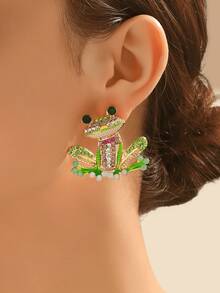 1 Pair New Fashion Sparkling Rhinestone Frog Stud Earrings For Women Vintage Jewelry For Party Prom Holiday Gift