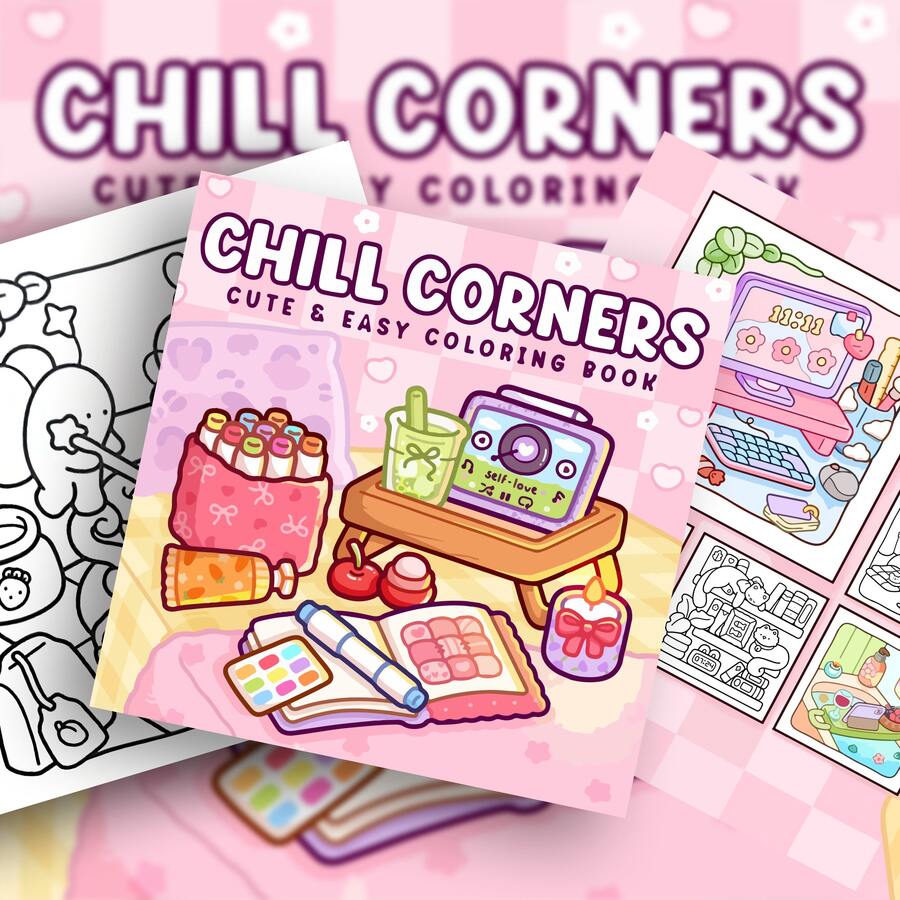 1本《放松角落》：40页，205克厚纸，成人涂色书 - 可爱温馨的场景，助您放松身心，缓解压力，享受文具乐趣，温柔呵护自己。适用于文具、学习用品，是送给女孩、婚礼季、母亲节的完美礼物。