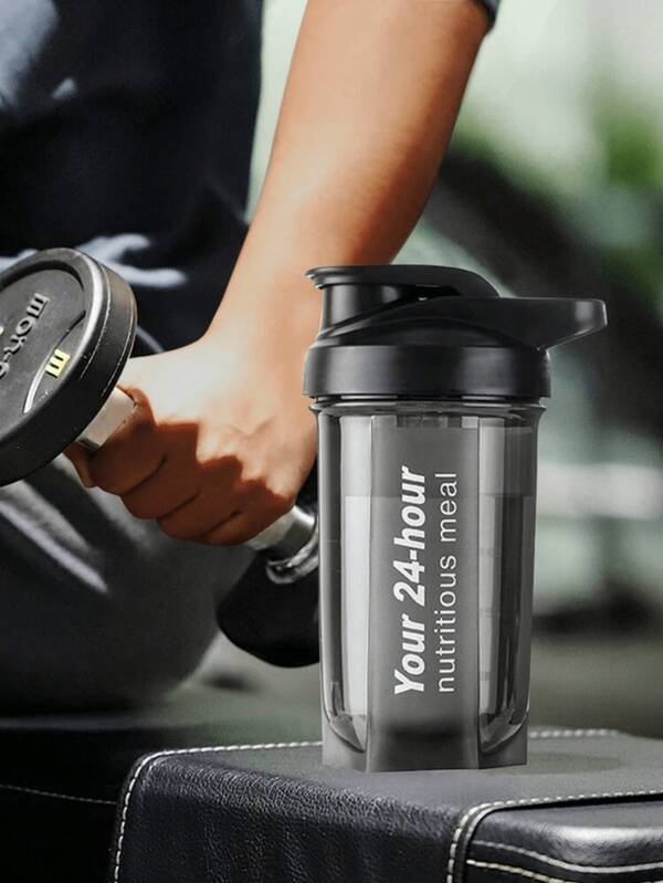 1pc,500 Ml Black Protein Shake Shaker With Screw Cap, Stainless Steel Stirring Ball, Shaker Kettle, Mixing Bottle, Protein Shake Bottle, Protein Shake Shaker, Exercise Essential Shaker