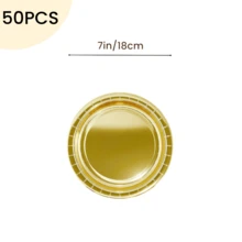 10/20/50个装一次性金色纸盘，用于餐桌装饰，镀铝7英寸/9英寸圆形甜点餐盘，派对用品，适用于婚礼、家庭聚餐、生日派对、野餐、烧烤、节日等场合。 - 金色 - 查看 15