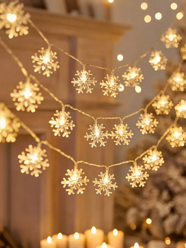 1 pieza 1.5M/4.92FT, 3M/9.84FT, 6M/19.68FT Luces de cadena con forma de copo de nieve LED, luz decorativa creativa, adecuada para dormitorio interior, fiesta, decoración del hogar, decoración navideña, regalo de Navidad, decoración del árbol de Navidad, decoración de habitación, decoración de fiesta, decoración de vacaciones, decoración de festival, decoración de Navidad, XMAS, decoración de boda, decoración de cumpleaños, decoración interior y exterior, decoración de jardín, decoración de Halloween, decoración de pared, adornos de Halloween