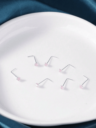 1pc Pink Heart Stainless Steel Zirconia Straight Bar 7 Shape 5 Shape Nose Stud Nose Piercing Jewelry