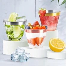 50pcs/Set 9oz Rose Gold Rimmed Clear Drinking Glasses, Heavy Duty Beverage Cups, Ideal For Parties And Pantry Storage