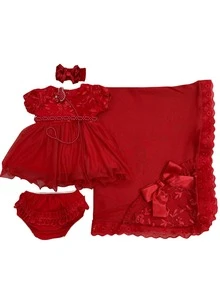 Luxury Baby Girl's Going-Home Outfit In Suedine Fabric - 5-Piece Kit - Comfort And Elegance! - Mùa hè đỏ - Xem 2