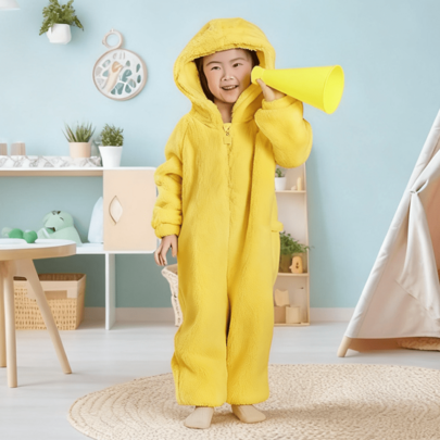Pijama Niño Mono Animal Amarillo Peluche Cremallera, Capucha Diseño Cartoon, Calentito para Invierno, Disfraces Navidad Halloween, Regalo Ideal 3-12 Años