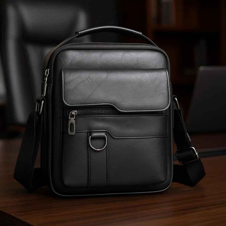 Men's Leather Crossbody Shoulder Bag - màu đen - Xem 1