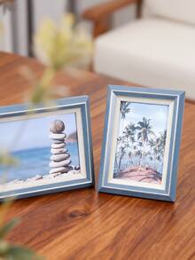 1pc Minimalist 5/6 Inch White & Blue Plastic Photo Frame, Suitable For Bedroom, Living Room, Wall Mounting Or Tabletop Display - Multicolor - View 9