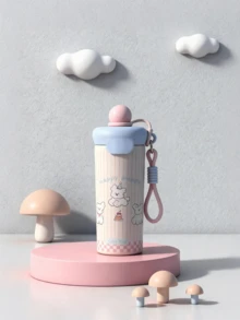 Girls' School Sports Water Bottle - Stainless Steel Double Wall Vacuum Insulated, Leak-Proof Straw Lid, Cute Cartoon Pattern - Multicolor - View 4