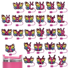 A-Z 4-Piece Cup Accessory Set (30-40 Oz) - Accessory Set Includes: 1 Straw Topper, 1 Letter Charm, 1 Glossy Silicone Cup Bottom Protector, 1 Cup Letter Sticker - Multicolor - View 2