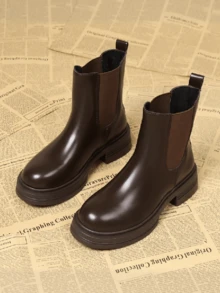 2025 Winter Neue Damenschuhe, Winter Damenstiefel, modische vielseitige Lässig Damenschuhe, Damen Ankle Boots, Chelsea Damen Ankle Boots, elastische Damenstiefel, Damen Arbeitsschuhe, Damen Stiefel mit elastischem Banddesign, leichte bequeme nicht ermüdende Ankle Boots, Klassische braune Stiefel mit dicker Sohle - Braun - Übersicht 5