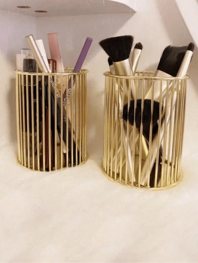 Nordic Style Gold Pen Holder & Makeup Brush Organizer, Can Store Various Makeup Brushes, Suitable For Home And Travel, Also Can Be Used As Jewelry Box, Makeup Brush Holder, Perfume Holder, Cosmetic Bag