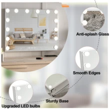 Large Mirror Vanity Make Up Mirror With 14 LED Lights Bulb Tabletop UK - White - View 5