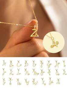 S925 Sterling Silver Gold Initial Necklaces Dainty 18K Gold Plated Tiny A-Z Pendant Choker Cute Personalized English Name Initial Letter Necklace For Women Gift - Yellow Gold - View 2