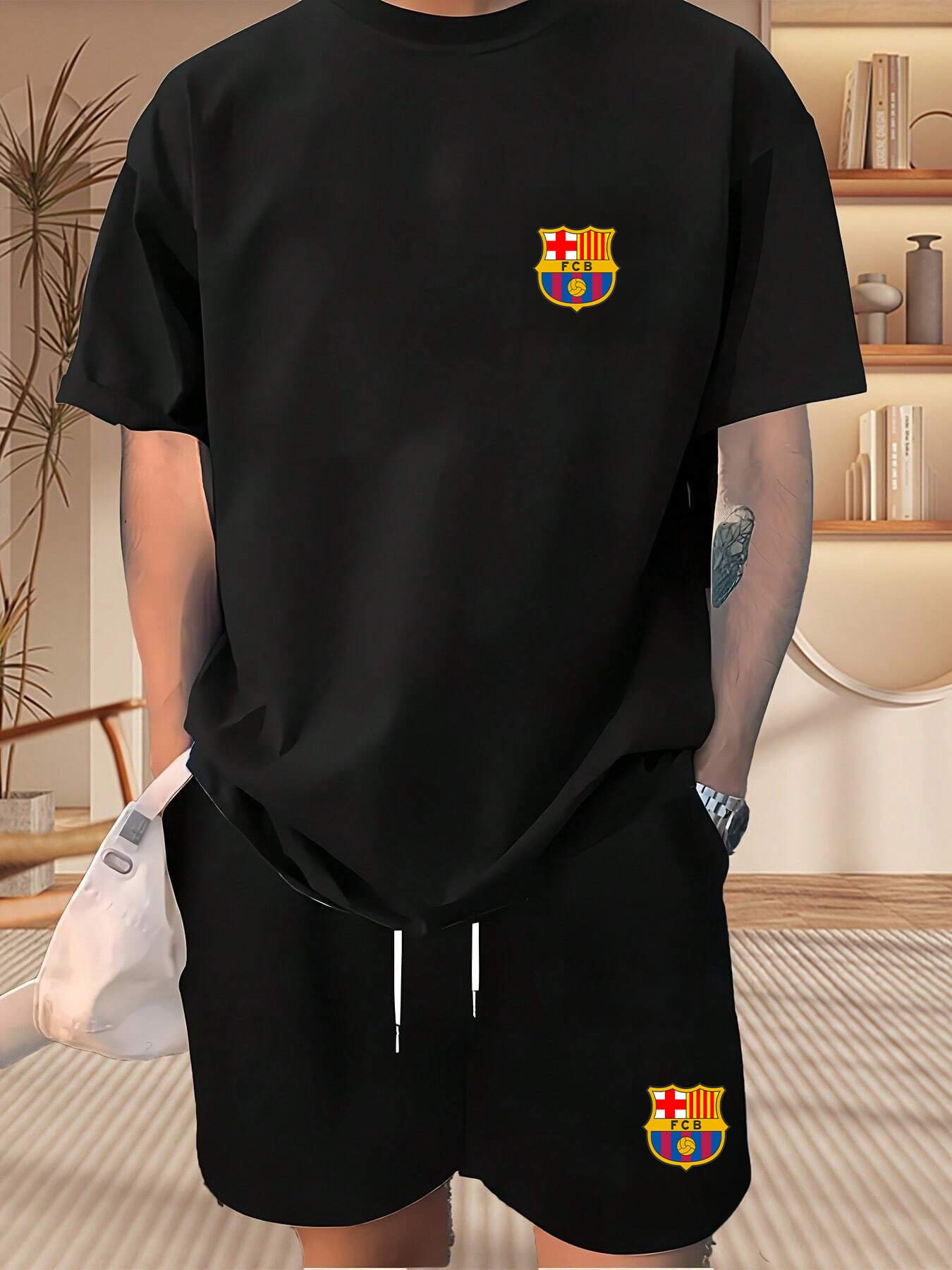 Kit Camiseta + Short Tectel Futebol Club Barcelona - Preto - Visão 1