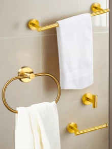 1 pieza Accesorios de baño dorados de acero inoxidable: Toallero de anillo, portarrollos de papel higiénico, gancho para albornoz - Multicolor - Ver 1