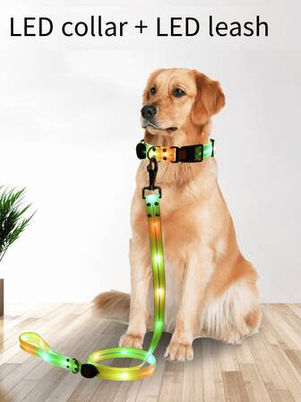 1pc LED Illuminating Colorful Pet Collar/Leash, USB Rechargeable Pet Leash, PVC Coated Webbing, Glow-In-The-Dark Dog Collar, AAA Grade High Brightness Light Source, Eye-Catching Yet Non-Dazzling, Stable Light Source, Clearly Visible, Prevent Car Accidents/Prevent Getting Lost/Prevent Scaring