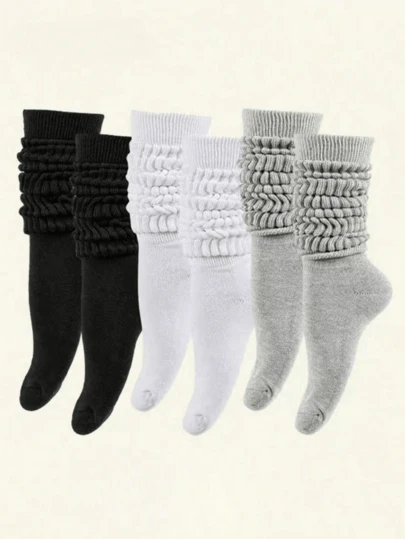 1/3/6 Pairs Children/Girls Classic Black, White, Gray Ribbed Socks, Soft & Comfortable Crew Socks, Minimalist School Style, Suitable For Daily Wear, Back To School, Outdoor Sports, Holiday Gifts, Camping, Multiple Packs Available, Autumn/Winter