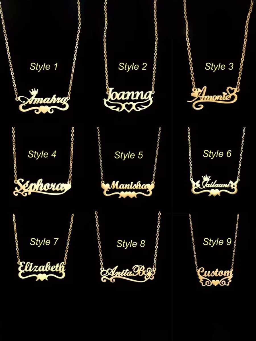 1件定制名字项链，多种款式可选，个性化不锈钢首饰，心形皇冠吊坠，时尚礼物，适合作为母亲节或圣诞节礼物，配饰。 - 彩色 - 查看 1