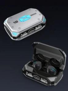GENAI 真无线耳机，配备双LED显示屏。时尚金属设计，超长续航，佩戴舒适稳固。