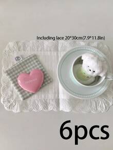 1件/6件装韩式柔白竹纹花卉蕾丝餐垫，多用途餐桌装饰杯垫 - 彩色 - 查看 11