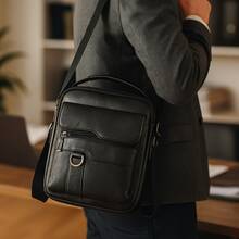 Men's Leather Crossbody Shoulder Bag - màu đen - Xem 2