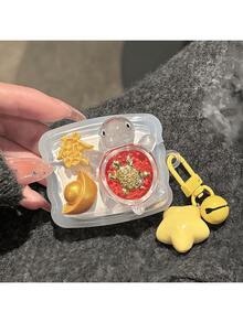 1个可爱3D招财龟宝元宝蓝牙耳机套，带铃铛和星星吊坠，兼容Pro/Pro2/1/2/3/4/Pro2 - 彩色 - 查看 22