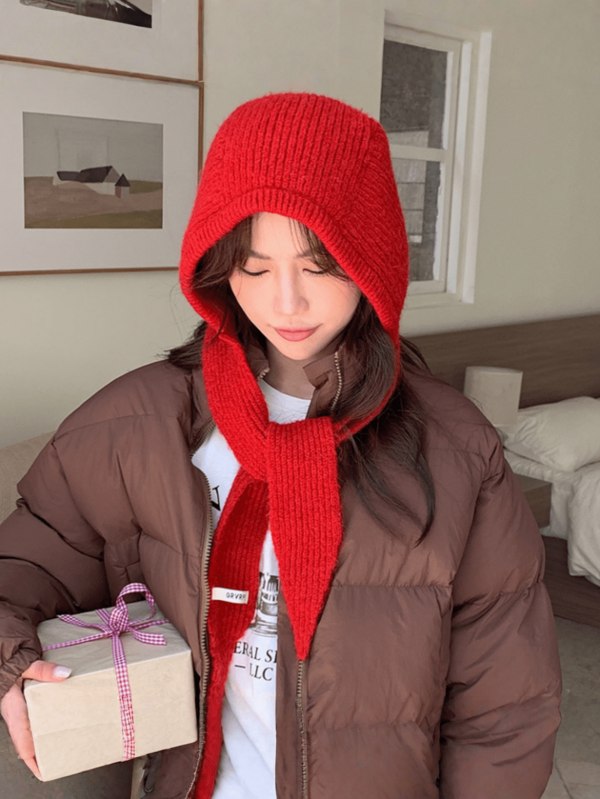 1 pieza Bufanda con capucha tejida para mujer, accesorio de invierno cálido y de punto para la cabeza y el cuello, complemento de moda todo en uno para el frío