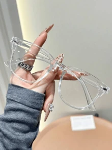 1 Pc Women's Classic Simple Square Plastic Frame Clear Lens Glasses, Versatile For Daily Use - 無色 - 查看 1