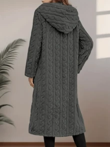 Women's Warm Long Hooded Faux Fur Overcoat, Soft Button-Front Winter Coat, Christmas Holiday Stylish Cold-Weather Outerwear, Comfortable Elegant Casual Coat, Multiple Attractive Seasonal Hues - Xám - Xem 5