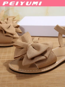 Women's Summer Sandals, Elegant Bow Decor, Comfortable Thick Mid-Heel, Stretchy Elastic Design For Easy Wearing, Suitable For Beach, Casual Gatherings And More - Apricot - View 4