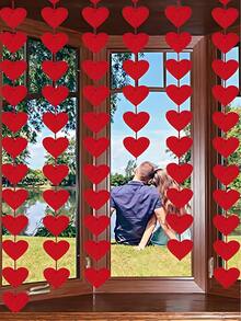 72件装 - 红色毛毡心形挂饰，婚礼窗帘装饰，心形毛毡，适用于浪漫室内婚礼、情人节装饰、家庭办公室、结婚纪念日、生日派对、家居装饰、房间装饰、墙面装饰礼品、生日毕业典礼