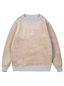 Men's Crew Neck Sweatshirt, Loose Fit, Warm Lining, Long Sleeve, Suitable For Autumn And Winter Wear - Light Grey - View 4