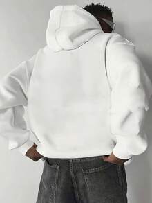 Men's Casual Street Style NYC Slogan Print Pocket Drawstring Hoodie, Spring/Autumn - White - View 2