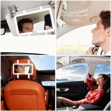 White Car Vanity Mirror (1 Piece), Installed On The Car Sun Visor, Includes An Adjustable Spring Strap, Long Press The Power Button To Adjust Brightness, Three Light Modes: Yellow, White, And Warm Yellow, Color Temperature 2600k-6500k, 1000 Lumens High Brightness, Type-C Interface Rechargeable Battery, Plug And Play, A Must-Have For Travel, A Super Practical Car Accessory, Suitable For Women To Quickly Touch Up Makeup. - White car vanity mirror (1 piece) - 查看 6