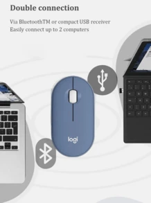 Logitech 罗技 Pebble 无线蓝牙鼠标 办公静音鼠标 女性鼠标 便携式鼠标 笔记本电脑平板电脑鼠标 Pebble 形状 - 霧霾藍 - 查看 3