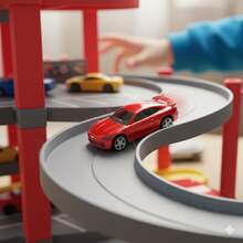 儿童DIY多层消防站停车场轨道玩具套装，含消防车和直升机，互动式教育圣诞礼物
