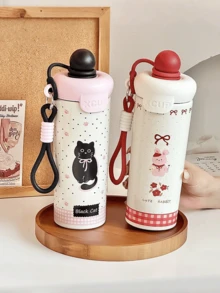 Girls' School Sports Water Bottle - Stainless Steel Double Wall Vacuum Insulated, Leak-Proof Straw Lid, Cute Cartoon Pattern - Multicolor - View 8