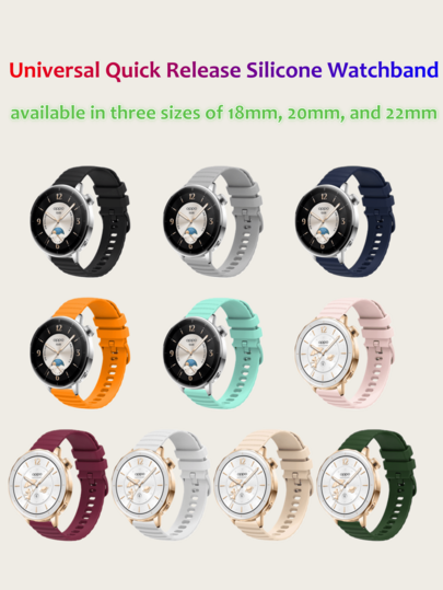 A Universal Quick Release Silicone Watch Strap With 10 Colors And 22mm Interface In Two Styles, Lightweight Texture, Stylish And Generous, Waterproof And Sweat Proof, And Multiple Colors Can Be Freely Mixed And Matched In The Same Style. A Watch Strap Suitable For Business, Leisure, Sports And Other Scenarios.