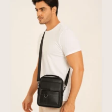 Men's Leather Crossbody Shoulder Bag - màu đen - Xem 6