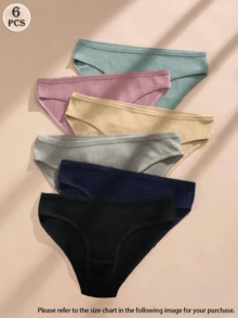 Bộ 6 quần lót nữ màu trơn họa tiết chữ, quần lót bikini gợi cảm và thoải mái, phù hợp cho thể thao và mặc hàng ngày. - Nhiều màu - Xem 1