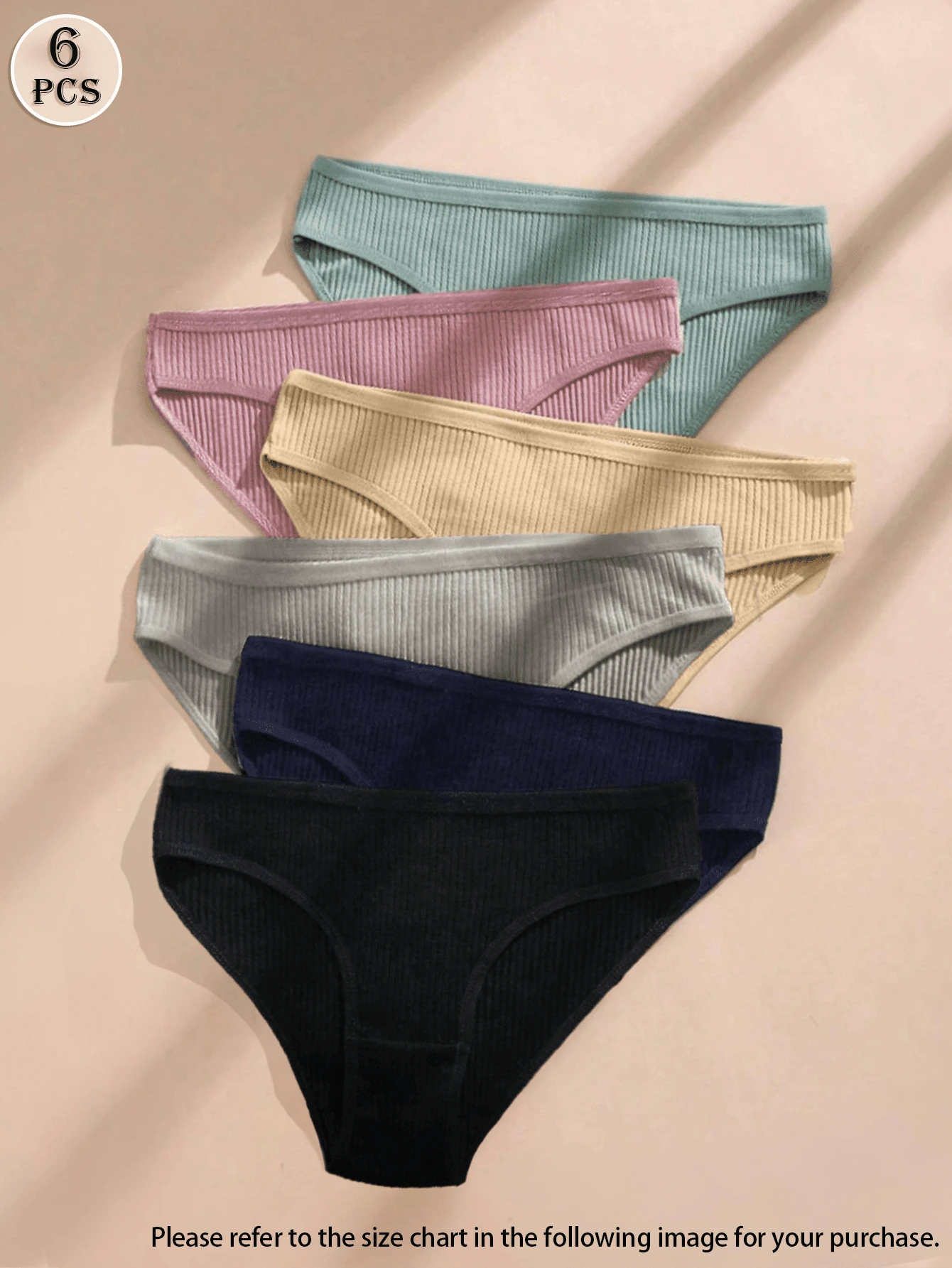 Bộ 6 quần lót nữ màu trơn họa tiết chữ, quần lót bikini gợi cảm và thoải mái, phù hợp cho thể thao và mặc hàng ngày. - Nhiều màu - Xem 1