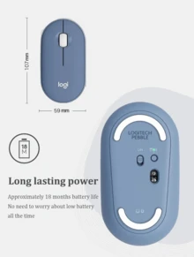Logitech 罗技 Pebble 无线蓝牙鼠标 办公静音鼠标 女性鼠标 便携式鼠标 笔记本电脑平板电脑鼠标 Pebble 形状 - 霧霾藍 - 查看 4
