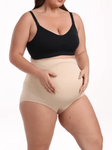 Oillpretty Women's Plus Size Maternity Seamless Elastic Waistband Support Anti-Chafing Sports Panties - Apricot - View 5