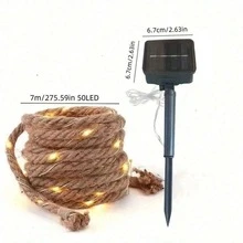 1pc 50/100 LED Solar Powered Hemp Rope Garden Copper Wire String Light Waterproof Fairy Lamp Suitable For Home Outdoor Garden Patio Balcony Camping Wedding Birthday Party Decoration - Warm White - View 12