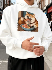 Sudadera con capucha para hombres, sudadera con capucha que no aprieta, cuello suelto, se puede usar sin engancharse - Blanco - Ver 8